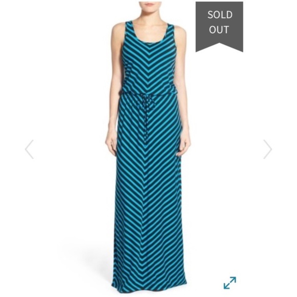 Caslon Teal and Navy Striped Sleeveless Maxi Dress Medium NWT Nordstrom